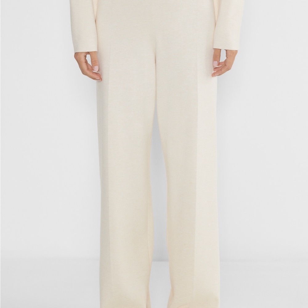 Aritzia Cream Wide-Leg Knit Pants